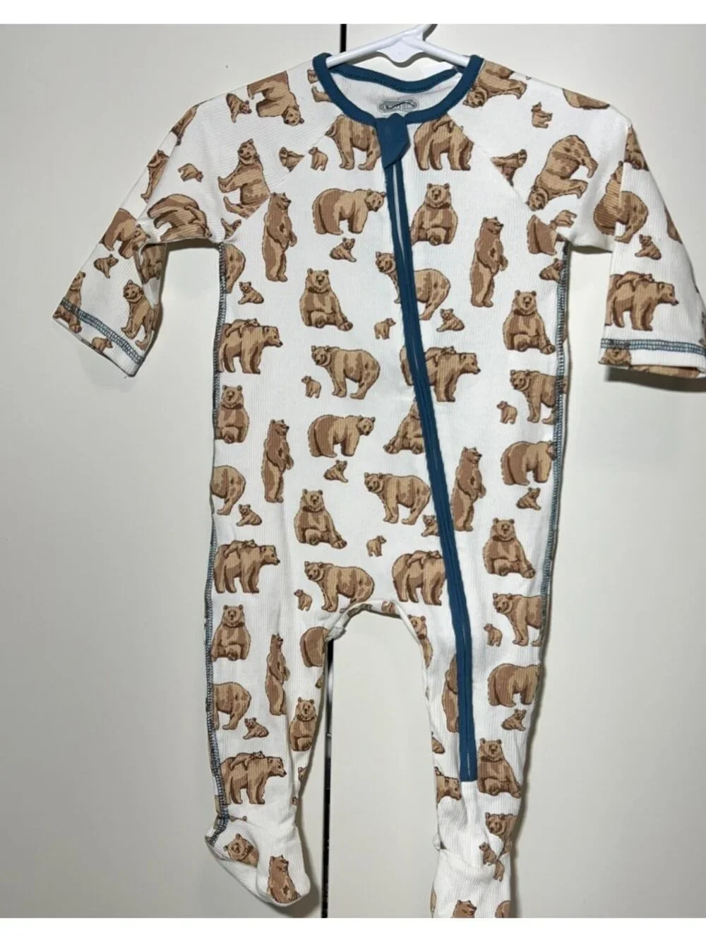 Mud Pie 3m 6m NWOT ribbed Brown Bear footed sleeper romper zip mountain camping